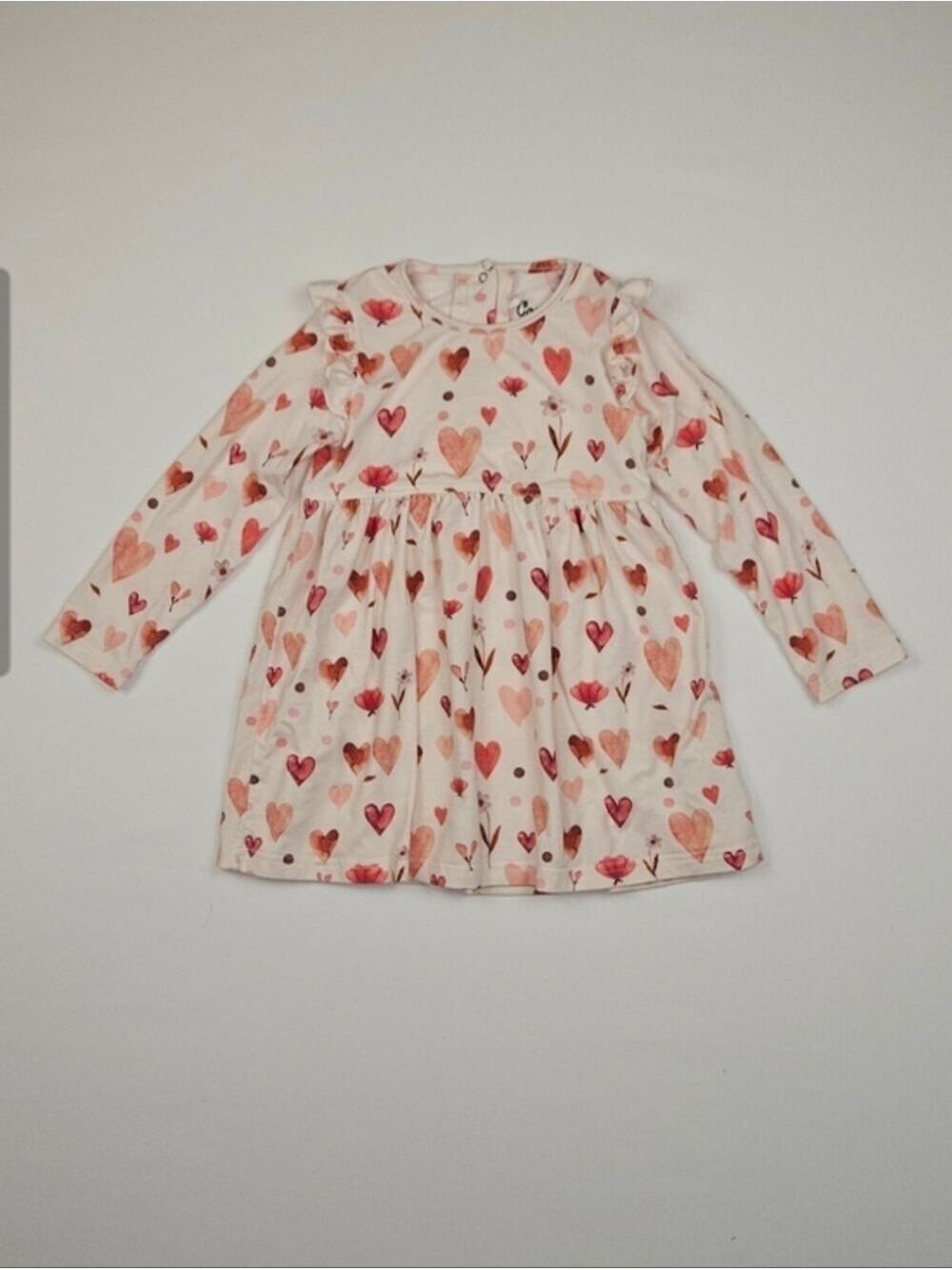 Coccoli Baby Girl Dress 2Y Hearts Floral Long Sleeve Cream Pink Valentine Outfit
